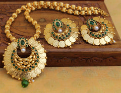 Gold Plated Kasu Handmade Pendant Necklace Set T2693