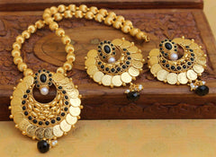 Gold Plated Kasu Handmade Pendant Necklace Set T2695