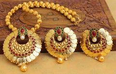 Gold Plated Kasu Handmade Pendant Necklace Set T2697