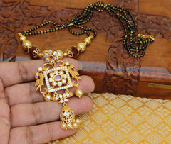 Gold Plated Peacock Long Black Beads Necklace T2358