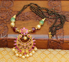 Matte Finish Black Beads Necklace T2348