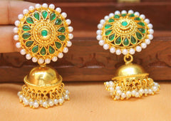 Pearl Stone Gold Plated Jhumka Earrings T2561