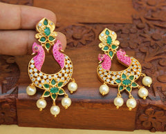 Matte Finish Twin Peacock Earrings T2784
