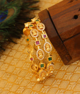 Gold Plated CZ Stone Temple Lakshmi Bangles T3042