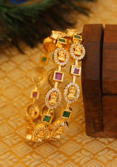 Gold Plated CZ Stone Temple Lakshmi Bangles T3057