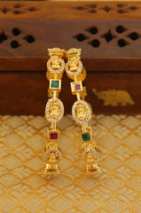 Gold Plated CZ Stone Temple Lakshmi Bangles T3042