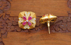 Matte Finish Pink Stone Stud Earrings T2416