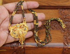 Gold Plated Black Beads Long Necklace T2352