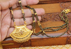Gold Plated Long Black Beads Necklace T2353