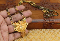 Gold Plated Long Black Beads Necklace T2354