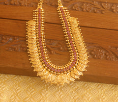 Designer Gold plated Ruby Temple coin necklace Tanvi49