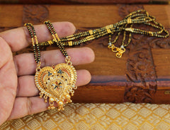 Gold Plated Long Black Beads Necklace T2356