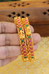 Matte Finish Temple Lakshmi Kempu Stone Bangles T3001