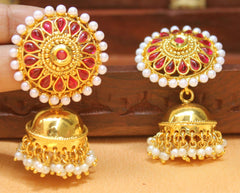Pearl Stone Gold Plated Jhumka Earrings T2563