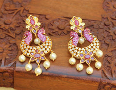 Matte Finish Twin Peacock Earrings T2785