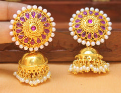 Pearl Stone Gold Plated Jhumka Earrings T2564