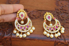 Gold Plated Pink Stone Earrings T2505