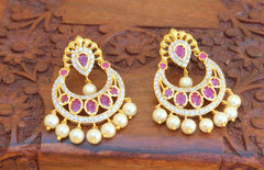 Gold Plated Pink Stone Earrings T2505
