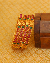 Matte Finish Temple Lakshmi Kempu Stone Bangles T2990