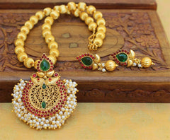 Handmade Gold Plated Pearl Necklace Set T2618