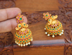 Matte Finish Mango Stone Jhumka Earrings T2780