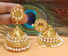 Gold Plated Temple Kasu Jhumka Earrings T2526