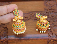 Matte Finish Mango Stone Jhumka Earrings T2781