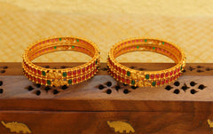 Matte Finish Temple Lakshmi Kempu Stone Bangles T2990