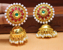 Gold Plated Pearl Stone Jhumka Earrings T2552