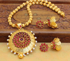 Gold Plated Temple Kasu Handmade Necklace Set T2629