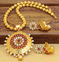 Gold Plated Temple Kasu Handmade Necklace Set T2633
