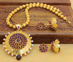 Gold Plated Temple Kasu Handmade Necklace Set T2634