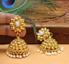 Floral Style Gold Plated Jhumka Earrings T2536