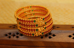 Matte Finish Temple Lakshmi Kempu Stone Bangles T2990