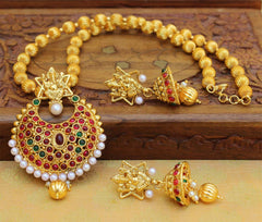 Gold Plated Handmade Temple Ganesha Necklace Set T2639