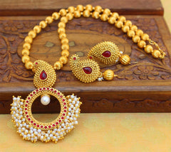Handmade Gold Plated Mango Pearl Necklace Set T2647