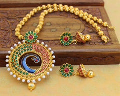 Handmade Peacock Gold Plated Necklace Set T2651