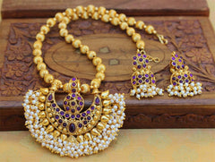 Gold Plated Handmade Temple Stone Necklace Set T2601