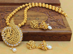 Gold Plated Temple Handmade Stone Necklace Set T2671