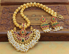 Gold Plated Handmade Temple Stone Necklace Set T2603