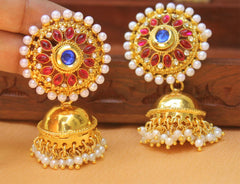 Gold Plated Pearl Stone Jhumka Earrings T2557