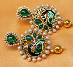 Gold Plated Peacock Stone Earrings T2579