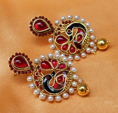 Gold Plated Peacock Stone Earrings T2580