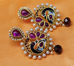 Gold Plated Peacock Stone Earrings T2584