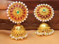 Pearl Stone Gold Plated Jhumka Earrings T2559