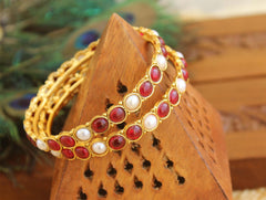 Gold Plated Kempu Stone Bangles T2883