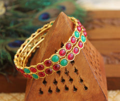 Gold Plated Kempu Stone Bangles T2884