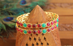 Gold Plated Kempu Stone Bangles T2884