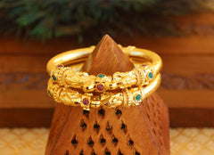 Gold Plated Peacock Multi Color Stone Kada Bangles T3117