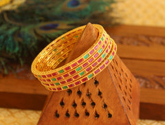 Matte Finish Multi Color Ruby Stone Bangles T3037